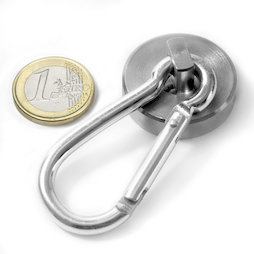 KTN-32, Pot magnet with carabiner, Ø 32 mm, length of carabiner 60 mm