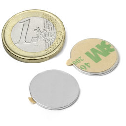 S-18-01-STIC, Disc magnet self-adhesive Ø 18 mm, height 1 mm, neodymium, N35, nickel-plated