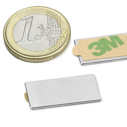 Q-25-12-01-STIC, Block magnet self-adhesive 25 x 12 x 1 mm, neodymium, N35, nickel-plated