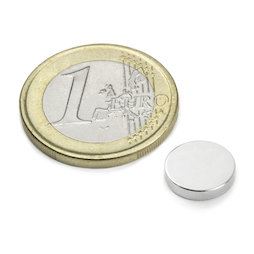 S-10-02-N, Disc magnet Ø 10 mm, height 2 mm, neodymium, N42, nickel-plated