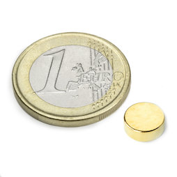 S-08-03-G, Disc magnet Ø 8 mm, height 3 mm, neodymium, N40, gold-plated