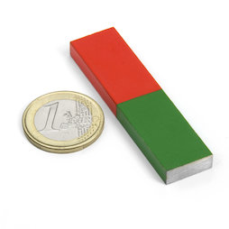 EDU-7, Bar magnet rectangular short, 60 x 15 mm, AlNiCo5, red-green coated