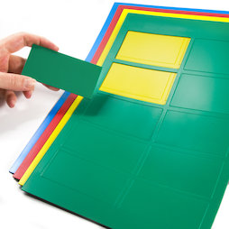 BA-014RE, Magnetic symbols Rectangle large, for whiteboards & planning boards, 10 symbols per A4 sheet, in different colours