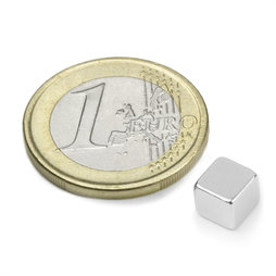 W-06-N, Cube magnet 6 mm, neodymium, N42, nickel-plated
